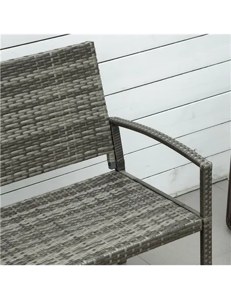 Outsunny 2 Seater Poly Rattan Garden Bench, All Weather Wicker Garden Loveseat, Outdoor Seating Bench with 240 Load Capacity, Ba