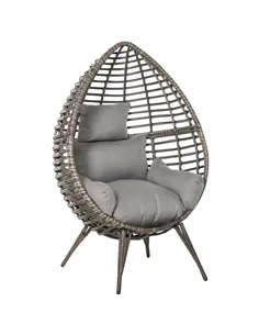 Outsunny Teardop PE Wicker Rattan Chair w/ Thick Cushions 4 Legs Outdoor Seat Egg Garden