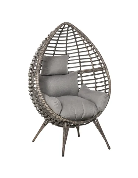 Outsunny Teardop PE Wicker Rattan Chair w/ Thick Cushions 4 Legs Outdoor Seat Egg Garden