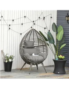 Outsunny Teardop PE Wicker Rattan Chair w/ Thick Cushions 4 Legs Outdoor Seat Egg Garden 2