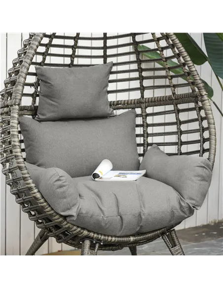 Outsunny Teardop PE Wicker Rattan Chair w/ Thick Cushions 4 Legs Outdoor Seat Egg Garden