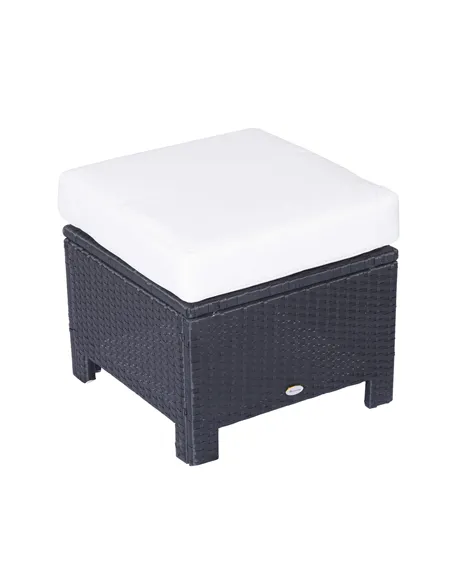 Outsunny Rattan Footstool Wicker Ottoman with Padded Seat Cushion Outdoor Patio Furniture for Garden Poolside Living Room, 50 x 