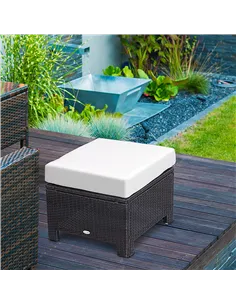 Outsunny Rattan Footstool Wicker Ottoman with Padded Seat Cushion Outdoor Patio Furniture for Garden Poolside Living Room, 50 x  2