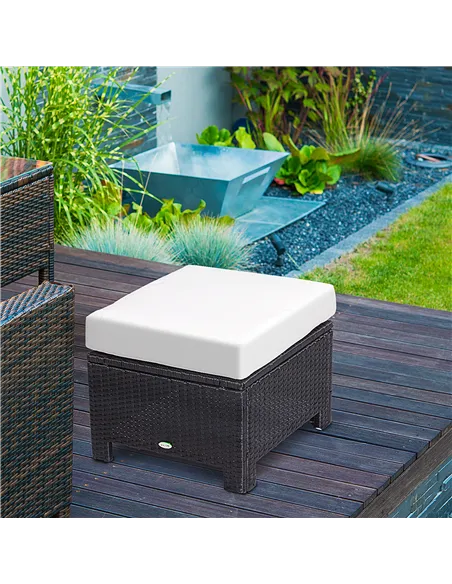Outsunny Rattan Footstool Wicker Ottoman with Padded Seat Cushion Outdoor Patio Furniture for Garden Poolside Living Room, 50 x 