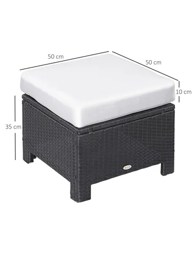 Outsunny Rattan Footstool Wicker Ottoman with Padded Seat Cushion Outdoor Patio Furniture for Garden Poolside Living Room, 50 x 