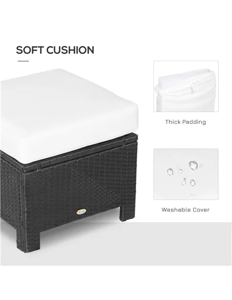 Outsunny Rattan Footstool Wicker Ottoman with Padded Seat Cushion Outdoor Patio Furniture for Garden Poolside Living Room, 50 x 
