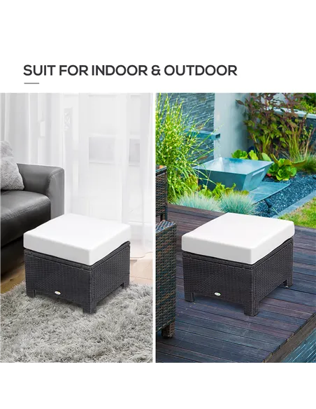 Outsunny Rattan Footstool Wicker Ottoman with Padded Seat Cushion Outdoor Patio Furniture for Garden Poolside Living Room, 50 x 