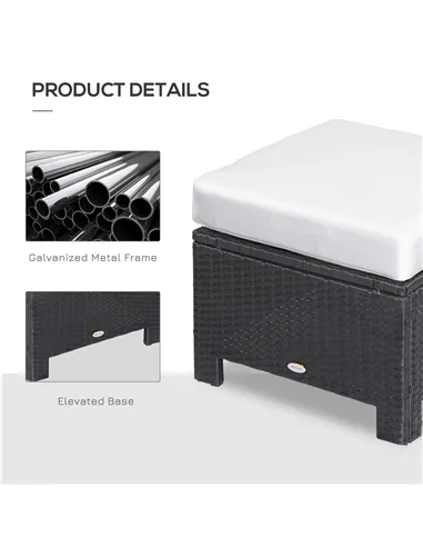 Outsunny Rattan Footstool Wicker Ottoman with Padded Seat Cushion Outdoor Patio Furniture for Garden Poolside Living Room, 50 x 