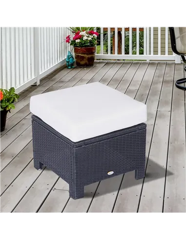 Outsunny Rattan Footstool Wicker Ottoman with Padded Seat Cushion Outdoor Patio Furniture for Garden Poolside Living Room, 50 x 