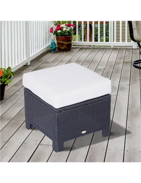 Outsunny Rattan Footstool Wicker Ottoman with Padded Seat Cushion Outdoor Patio Furniture for Garden Poolside Living Room, 50 x 