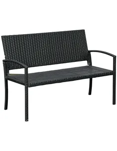 Outsunny 2 Seater Poly Rattan Garden Bench, All Weather Wicker Garden Loveseat, Outdoor Seating Bench with 240 Load Capacity, Ba