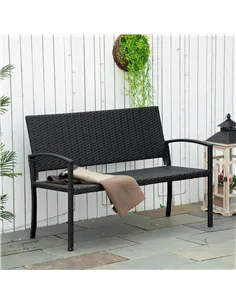 Outsunny 2 Seater Poly Rattan Garden Bench, All Weather Wicker Garden Loveseat, Outdoor Seating Bench with 240 Load Capacity, Ba 2