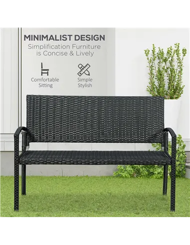 Outsunny 2 Seater Poly Rattan Garden Bench, All Weather Wicker Garden Loveseat, Outdoor Seating Bench with 240 Load Capacity, Ba