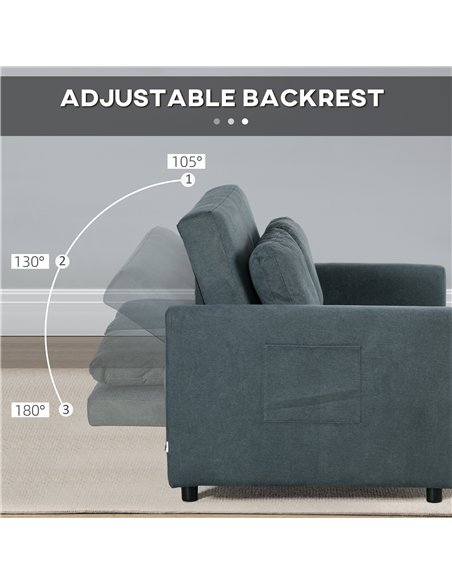 HOMCOM Loveseat Sofa Bed, Convertible Bed Settee with 2 Cushions, Side Pockets for Living Room, Charcoal Grey
