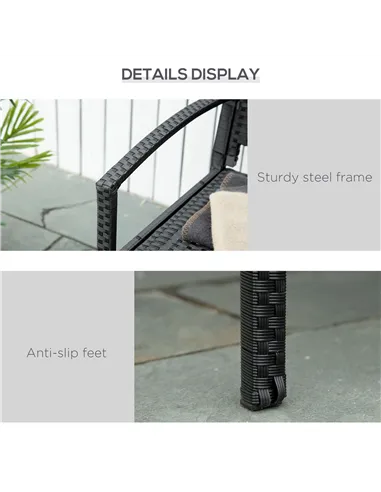 Outsunny 2 Seater Poly Rattan Garden Bench, All Weather Wicker Garden Loveseat, Outdoor Seating Bench with 240 Load Capacity, Ba