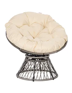 Outsunny 360° Swivel Rattan Moon Bowl Chair Round Lounge Garden Wicker Basket Seat with Padded Cushion Oversized for Outdoor Ind