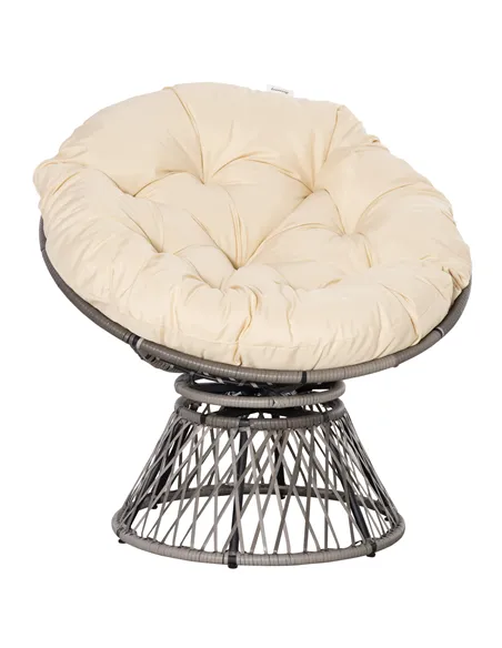 Outsunny 360° Swivel Rattan Moon Bowl Chair Round Lounge Garden Wicker Basket Seat with Padded Cushion Oversized for Outdoor Ind