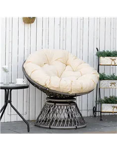 Outsunny 360° Swivel Rattan Moon Bowl Chair Round Lounge Garden Wicker Basket Seat with Padded Cushion Oversized for Outdoor Ind 2