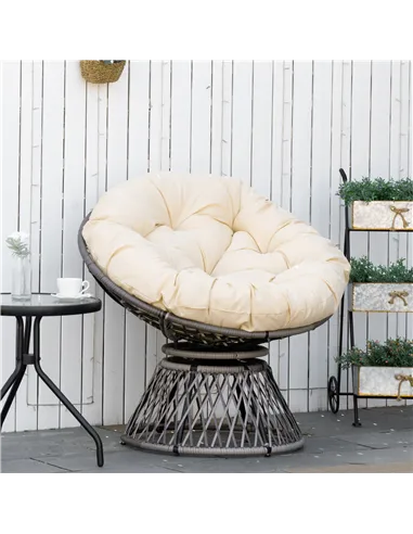 Outsunny 360° Swivel Rattan Moon Bowl Chair Round Lounge Garden Wicker Basket Seat with Padded Cushion Oversized for Outdoor Ind