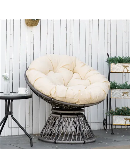 Outsunny 360° Swivel Rattan Moon Bowl Chair Round Lounge Garden Wicker Basket Seat with Padded Cushion Oversized for Outdoor Ind