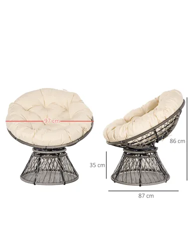 Outsunny 360° Swivel Rattan Moon Bowl Chair Round Lounge Garden Wicker Basket Seat with Padded Cushion Oversized for Outdoor Ind