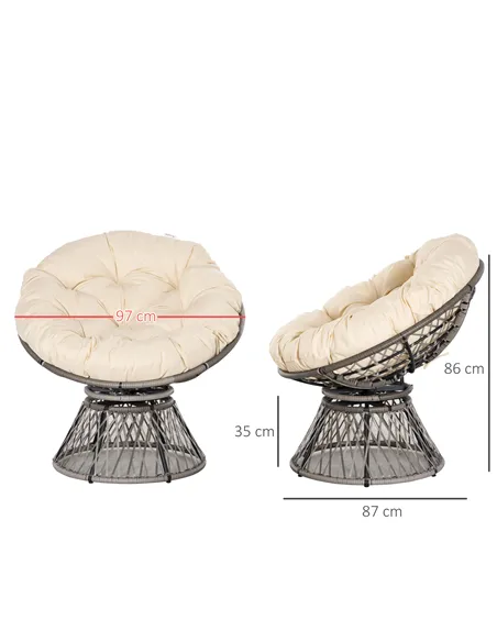 Outsunny 360° Swivel Rattan Moon Bowl Chair Round Lounge Garden Wicker Basket Seat with Padded Cushion Oversized for Outdoor Ind