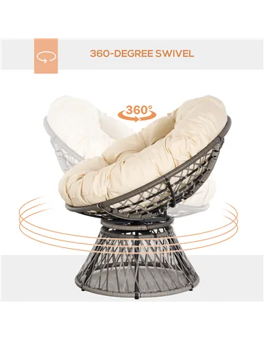 Outsunny 360° Swivel Rattan Moon Bowl Chair Round Lounge Garden Wicker Basket Seat with Padded Cushion Oversized for Outdoor Ind
