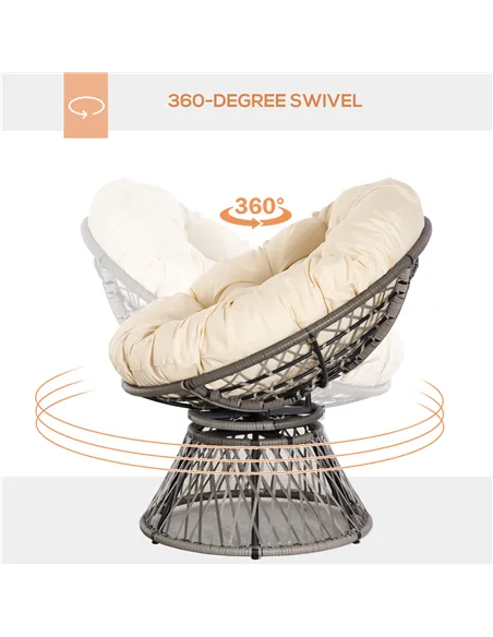 Outsunny 360° Swivel Rattan Moon Bowl Chair Round Lounge Garden Wicker Basket Seat with Padded Cushion Oversized for Outdoor Ind