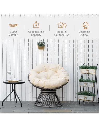 Outsunny 360° Swivel Rattan Moon Bowl Chair Round Lounge Garden Wicker Basket Seat with Padded Cushion Oversized for Outdoor Ind