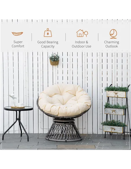 Outsunny 360° Swivel Rattan Moon Bowl Chair Round Lounge Garden Wicker Basket Seat with Padded Cushion Oversized for Outdoor Ind