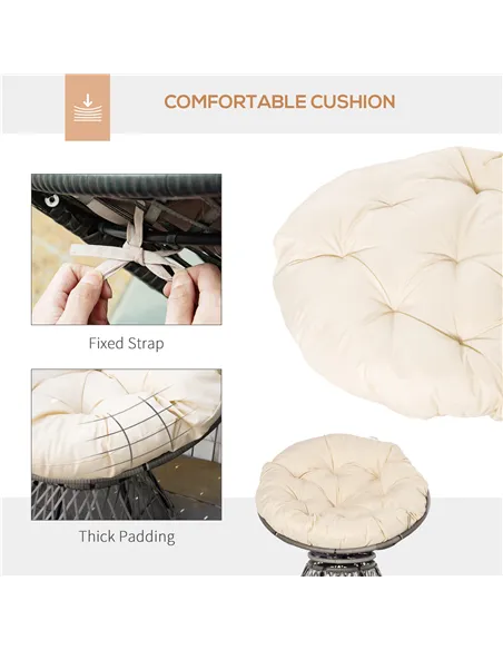 Outsunny 360° Swivel Rattan Moon Bowl Chair Round Lounge Garden Wicker Basket Seat with Padded Cushion Oversized for Outdoor Ind