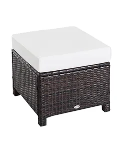 Outsunny Rattan Footstool Wicker Ottoman with Padded Seat Cushion Outdoor Patio Furniture for Garden Poolside Living Room, 50 x 