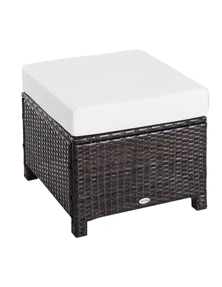 Outsunny Rattan Footstool Wicker Ottoman with Padded Seat Cushion Outdoor Patio Furniture for Garden Poolside Living Room, 50 x 