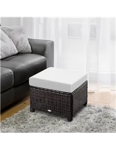 Outsunny Rattan Footstool Wicker Ottoman with Padded Seat Cushion Outdoor Patio Furniture for Garden Poolside Living Room, 50 x  2