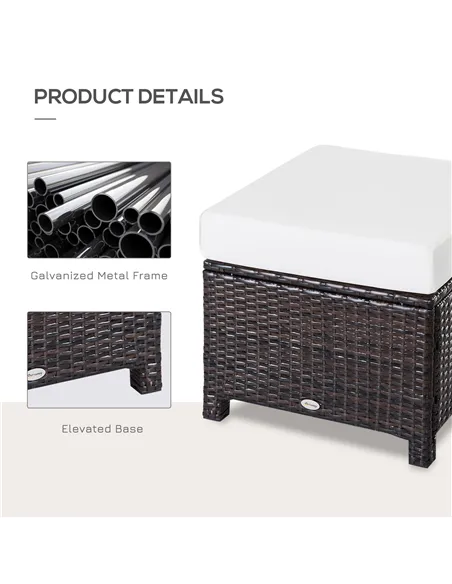 Outsunny Rattan Footstool Wicker Ottoman with Padded Seat Cushion Outdoor Patio Furniture for Garden Poolside Living Room, 50 x 
