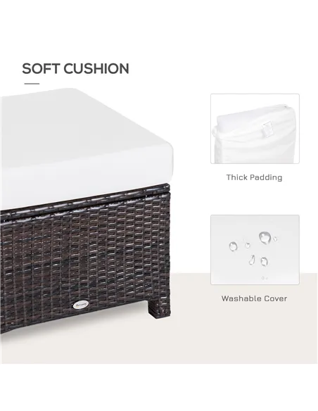 Outsunny Rattan Footstool Wicker Ottoman with Padded Seat Cushion Outdoor Patio Furniture for Garden Poolside Living Room, 50 x 