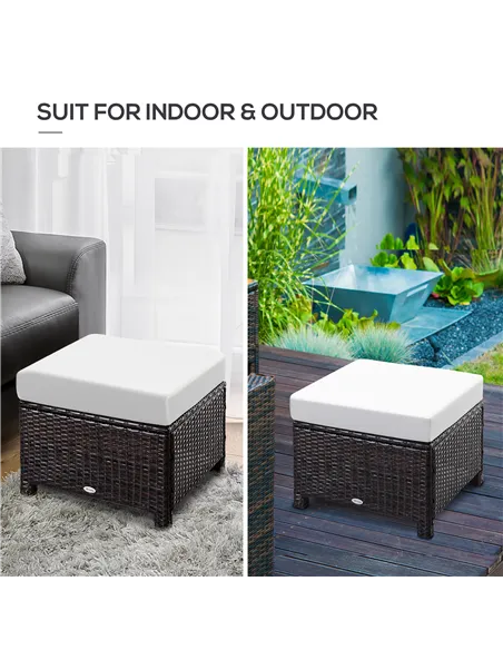 Outsunny Rattan Footstool Wicker Ottoman with Padded Seat Cushion Outdoor Patio Furniture for Garden Poolside Living Room, 50 x 