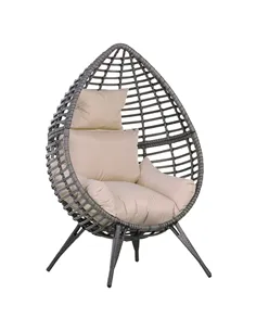 Outsunny Garden Egg Chair, Teardrop Outdoor PE Rattan Chair with Full-body Soft Padded Cushion, Grey