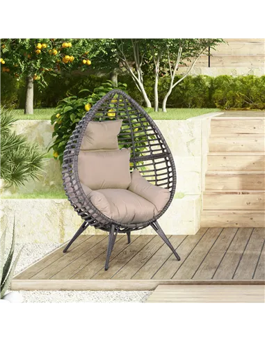 Outsunny Garden Egg Chair, Teardrop Outdoor PE Rattan Chair with Full-body Soft Padded Cushion, Grey
