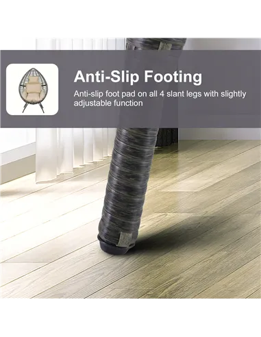 Outsunny Garden Egg Chair, Teardrop Outdoor PE Rattan Chair with Full-body Soft Padded Cushion, Grey