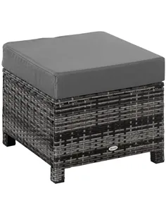 Outsunny Rattan Footstool Wicker Ottoman with Padded Seat Cushion Outdoor Patio Furniture for Garden Poolside Living Room, 50 x 