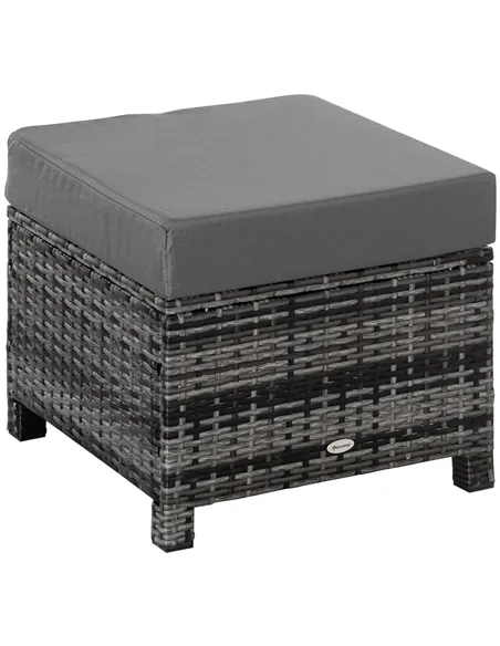 Outsunny Rattan Footstool Wicker Ottoman with Padded Seat Cushion Outdoor Patio Furniture for Garden Poolside Living Room, 50 x 
