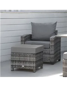 Outsunny Rattan Footstool Wicker Ottoman with Padded Seat Cushion Outdoor Patio Furniture for Garden Poolside Living Room, 50 x  2