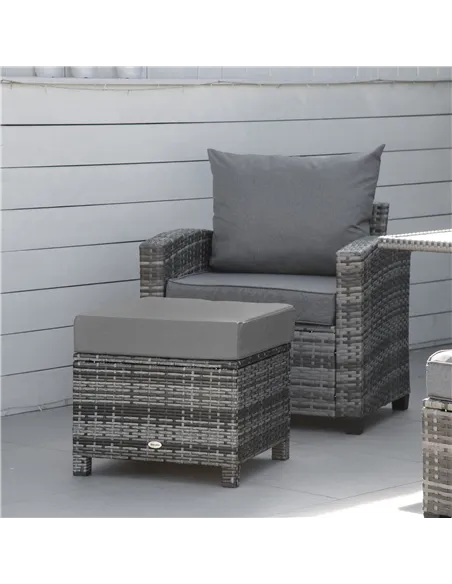 Outsunny Rattan Footstool Wicker Ottoman with Padded Seat Cushion Outdoor Patio Furniture for Garden Poolside Living Room, 50 x 