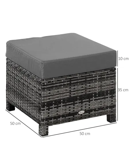 Outsunny Rattan Footstool Wicker Ottoman with Padded Seat Cushion Outdoor Patio Furniture for Garden Poolside Living Room, 50 x 