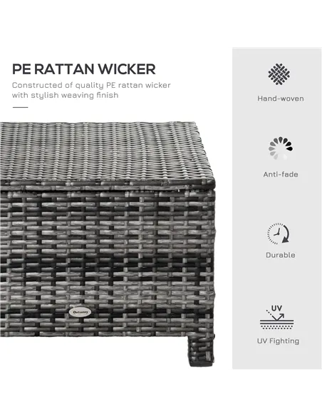 Outsunny Rattan Footstool Wicker Ottoman with Padded Seat Cushion Outdoor Patio Furniture for Garden Poolside Living Room, 50 x 