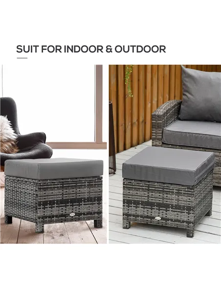 Outsunny Rattan Footstool Wicker Ottoman with Padded Seat Cushion Outdoor Patio Furniture for Garden Poolside Living Room, 50 x 