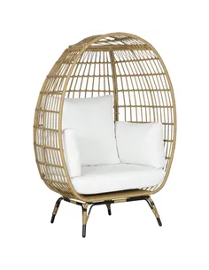 Outsunny Rattan Egg Chair with Cushions and Pillows, Khaki