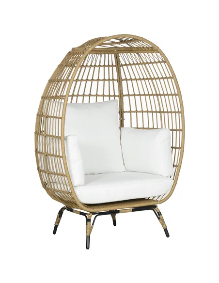 Outsunny Rattan Egg Chair with Cushions and Pillows, Khaki
