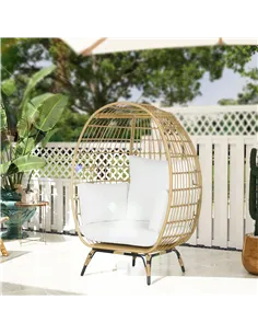 Outsunny Rattan Egg Chair with Cushions and Pillows, Khaki 2